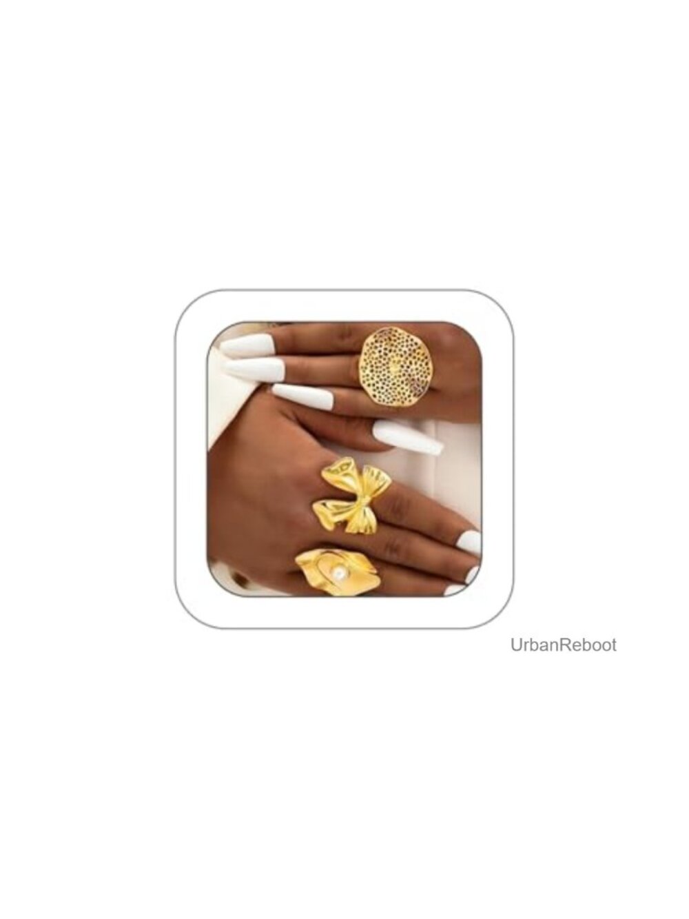 Chunky Gold Bow Knuckle Rings Pearl Stackable Set Adjustable Women